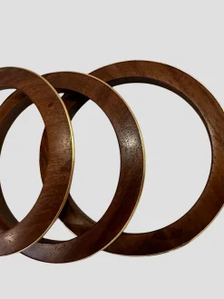 Three Teak Wood Bracelet 18K Trim
