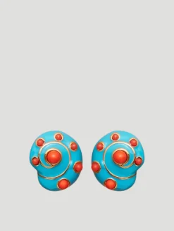 Turquoise & Coral Snail Earrings