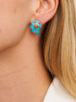 Turquoise & Coral Snail Earrings