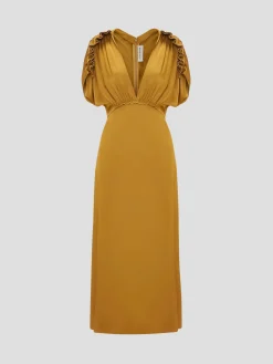 V-Neck Ruffle Midi Dress