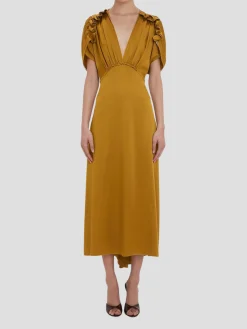 V-Neck Ruffle Midi Dress